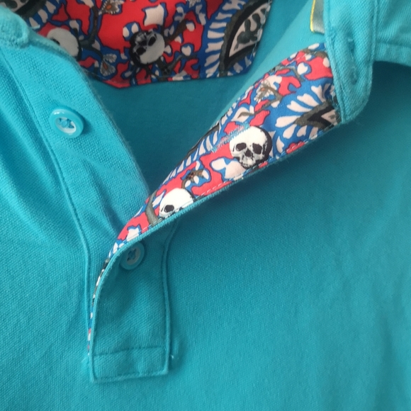 Men's XXL Robert Graham 3-Button Collar Short-sleeve Golf Shirt, Blue & Skeleton - Picture 3 of 4
